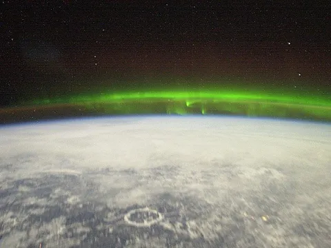 Aurora Borealis seen from space as photographed from the ISS.  