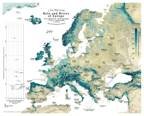 "A new map of the Rain and Rivers of Europe" an Ode to Water and streams, with a map I made today [OC]