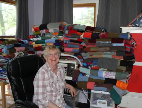 [Image] My incredible grandma wants to raise awareness for homeless veterans. This year, she is making 100 blankets and donating them to a local veteran charity. So far she has made 55 blankets. Let's give her support to achieve her goal and motivate each other to make things better for everyone!