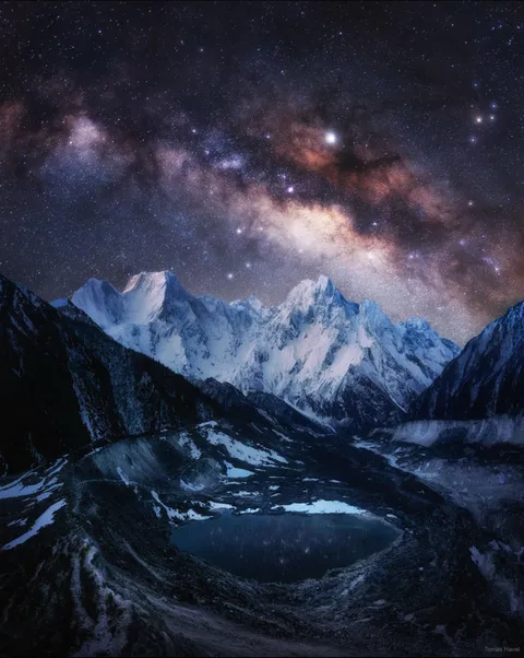 Milky Way over Snow-caped Himalayas
