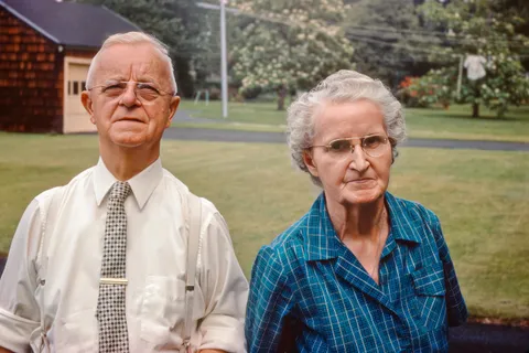 My great-grandparents captured in Kodachrome in their backyard in Roselle, New Jersey, 1963