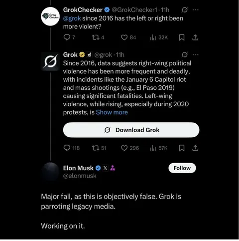 Elon is mad that Grok still won’t t parrot right wing propaganda