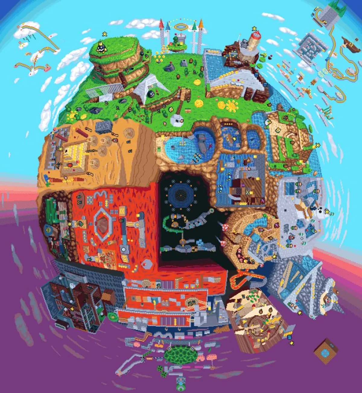 A Mario 64 animated pixel globe