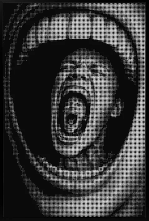 The scream I never post, nd5art (me), one stamp applied over 10000 times on canvas, 2025