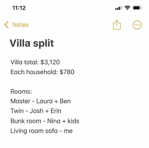 Everyone pays $780. The single friend gets the sofa.