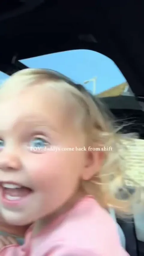 Daughter freaks out with excitement as her dad gets off his shift from work