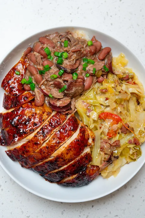 [Homemade] turkey, fried cabbage and red beans and rice.
