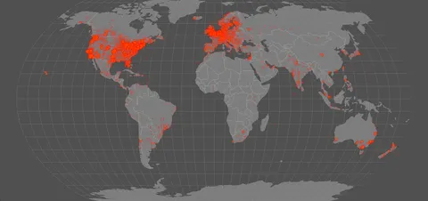 Map of the traffic that came to my server after my post hit the front page [OC]