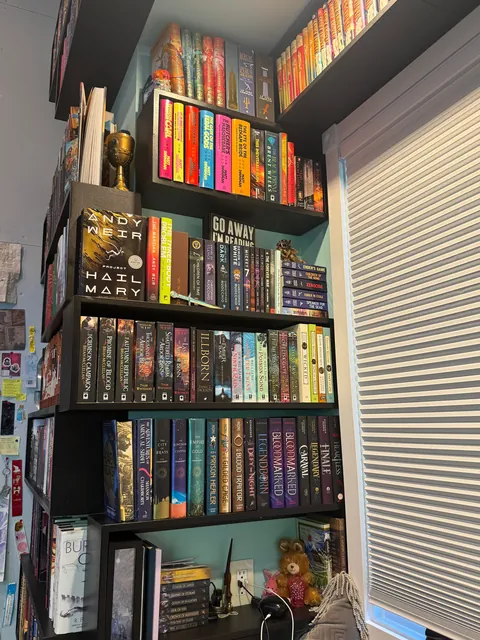 My fully custom bookshelf I built with my dad from scratch!