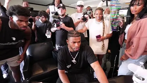 Shedeur Sanders celebrating getting picked by the Browns.