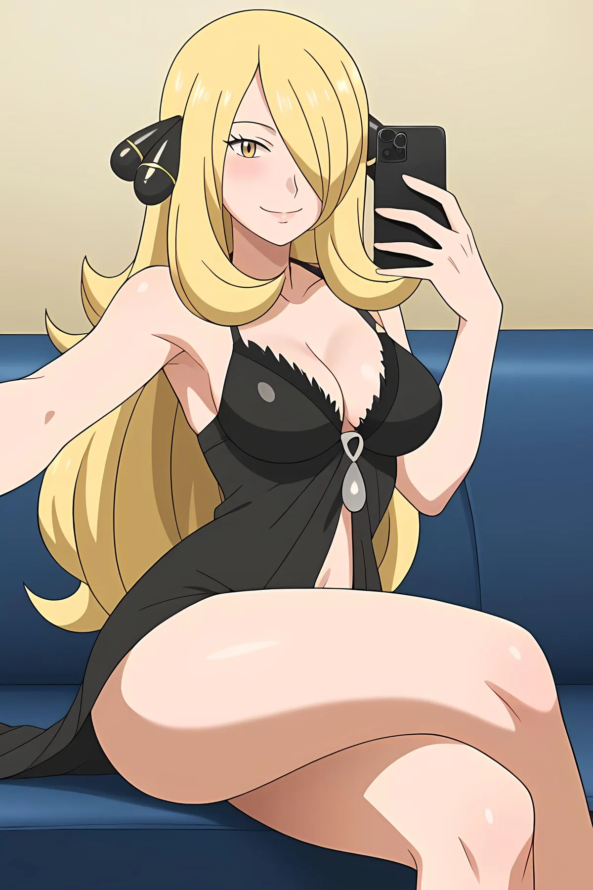 Cynthia taking a selfie (Pokemon)