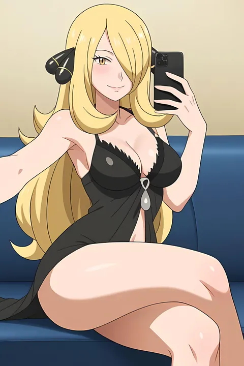 Cynthia taking a selfie (Pokemon)