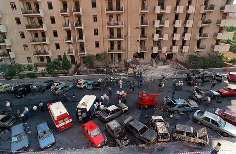 Aftermath of the bomb that killed anti-mafia judge Borsellino (1992)