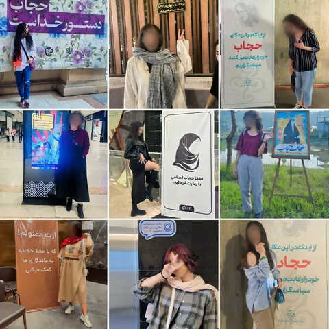 Iranian women making it a trend to take photos without hijab next to signs and billboards of hijab advertisement in Iran. 
