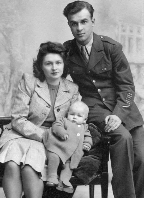 My grandmother and grandfather with their new son (my dad) - England, 1945