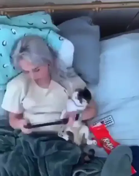 A timelapse of a lady and her cat spending a lazy day together