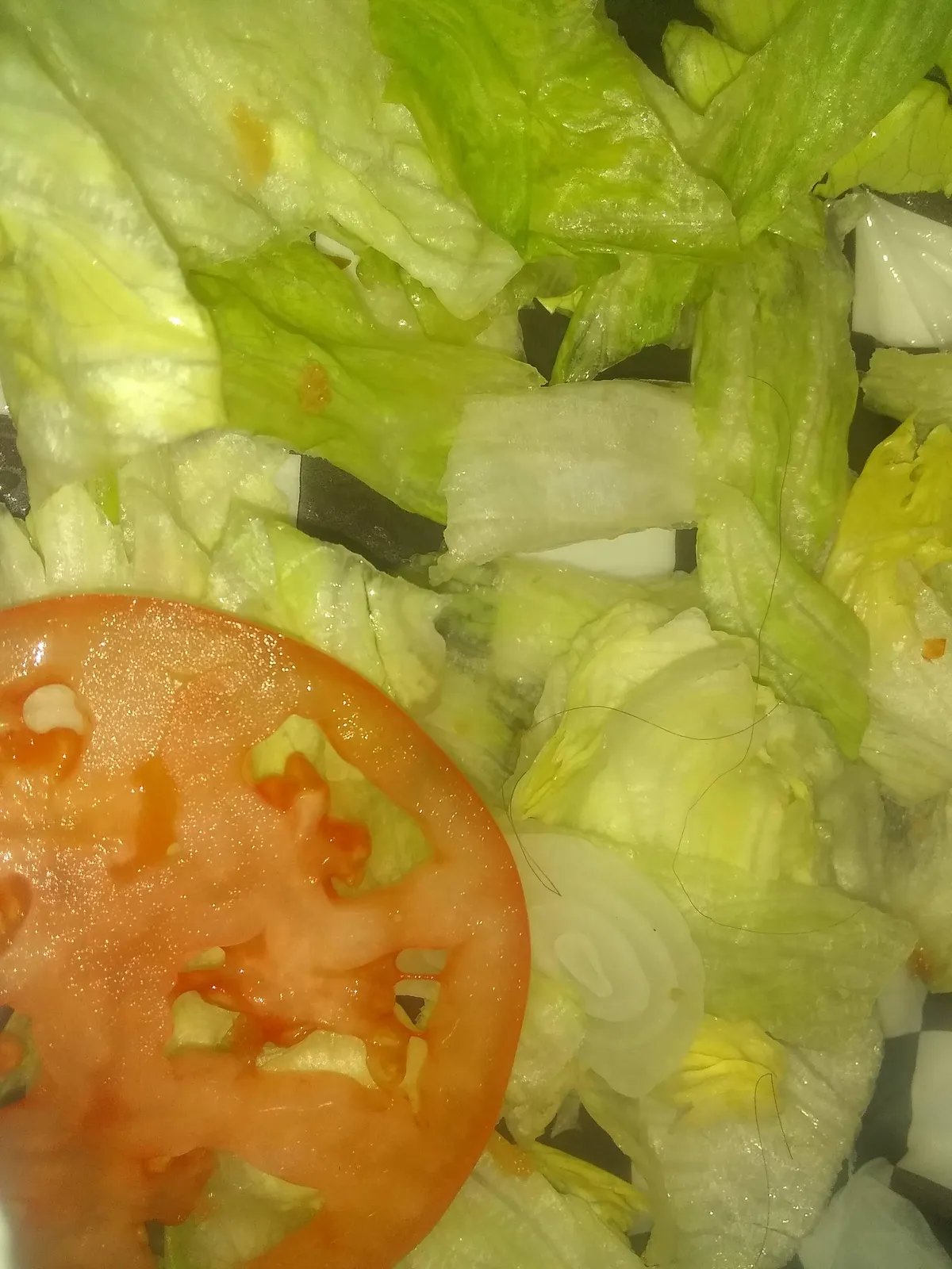The absolute unhinged amount of hairs in this salad that came with my meal. The more you zoom in the worse it gets.