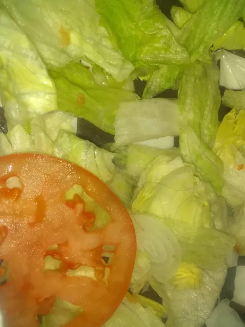 The absolute unhinged amount of hairs in this salad that came with my meal. The more you zoom in the worse it gets.