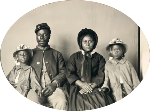 The only known photograph of an African American Union soldier with his family. Circa 1864.