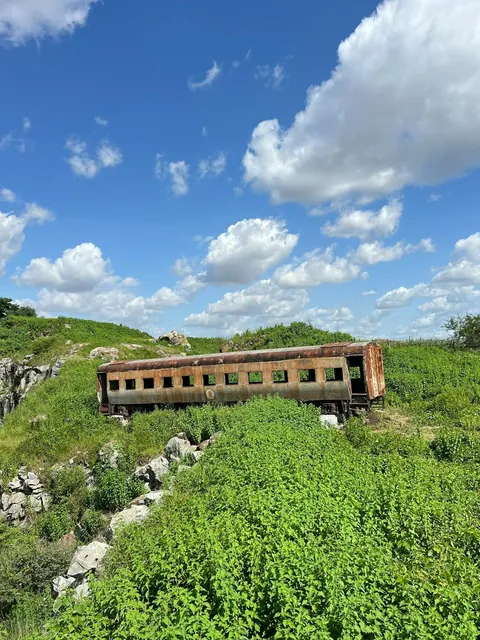 Abandoned railway wagon on a hill