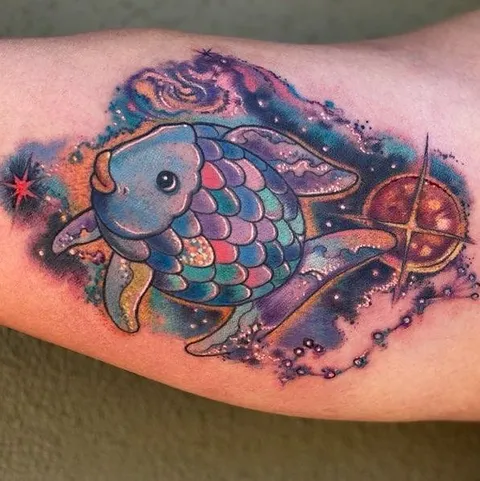 Finally found my artist for life, Cosmic Rainbow Fish. By Muriel At Zao tattoo Apache Junction, AZ.