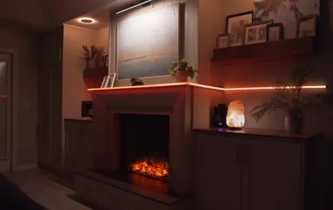 I built a fireplace, cabinets and floating shelves