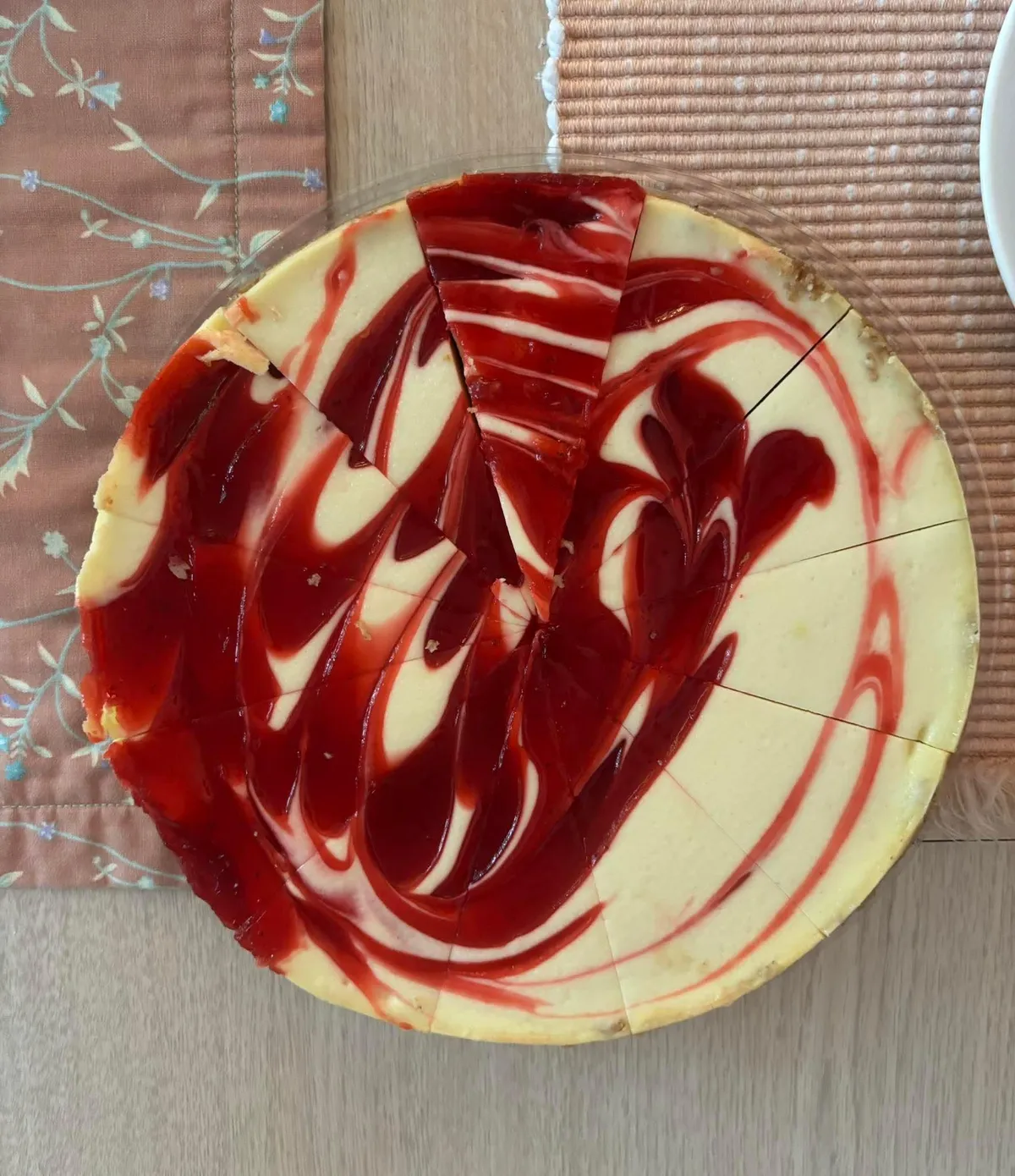 One (maybe 2?) slices swapped in from a different cheesecake.