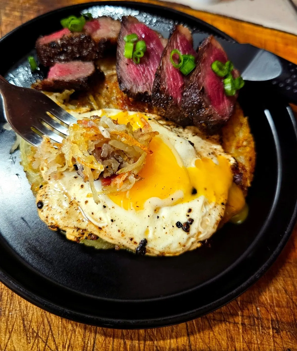 [Homemade] Steak &amp; Eggs on a Potato Pancake