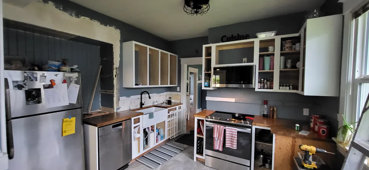 First time making kitchen cabinets. I did the entire kitchen myself for less than half of our original budget. 