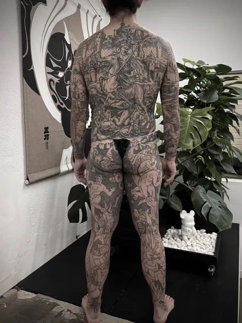 Full body suit in progress made by me (Ivan Zagusta) at Zaraza tattoo shop in Warsaw, PL