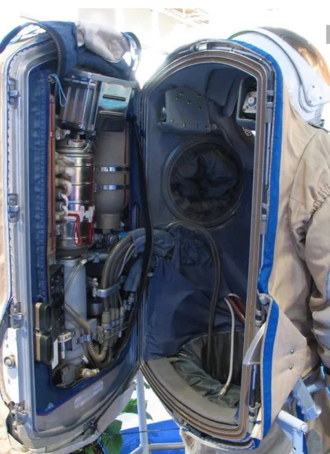 The inside of a spacesuit.