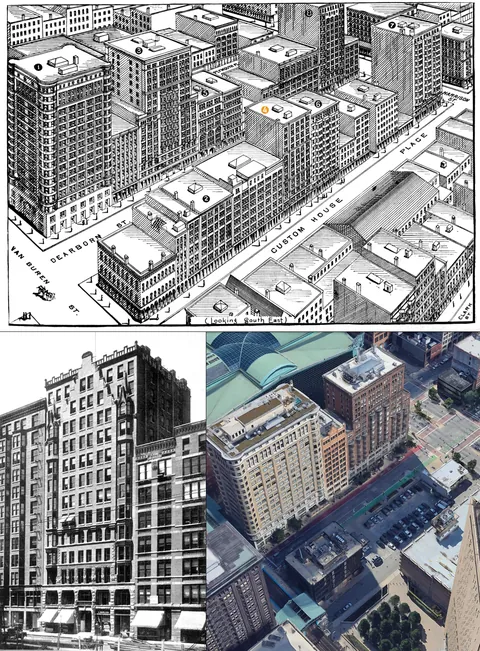Monadnock Building's thick wall, from 6'(183cm) at bottom to 1½'(46cm) on top