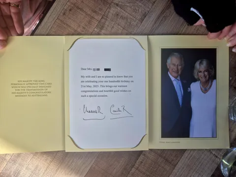 In countries such as Australia,Canada and New Zeleand , citizens get a personal letter from the King (or queen) mailed to them when they turn 100 — here’s the one my nanna recieved