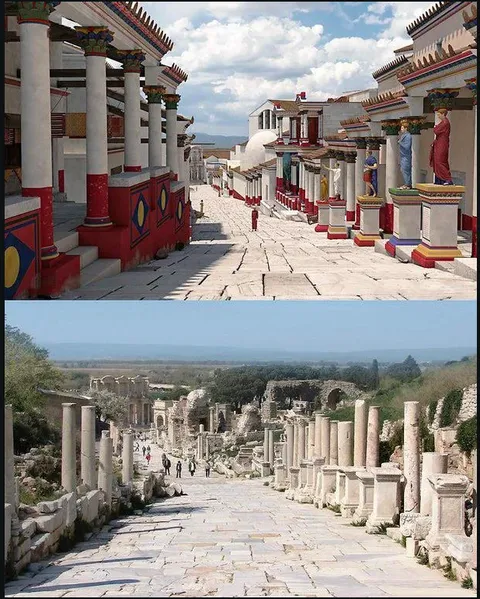 Ancient Greece would have looked like this. This is a  reconstruction of Curetes Street in ancient Ephesus.