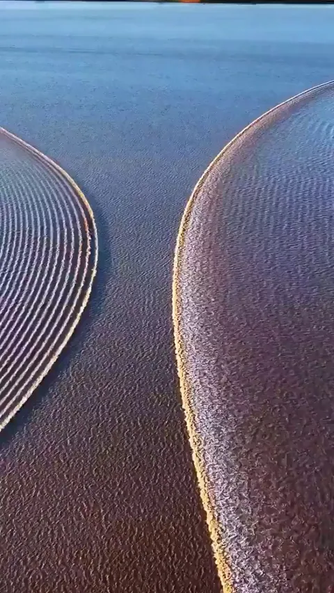 🔥Aerial view of a Tidal Bore on the Qiantang River - a phenomenon in which the leading edge of the incoming tide forms a wave of water that travels up a river.