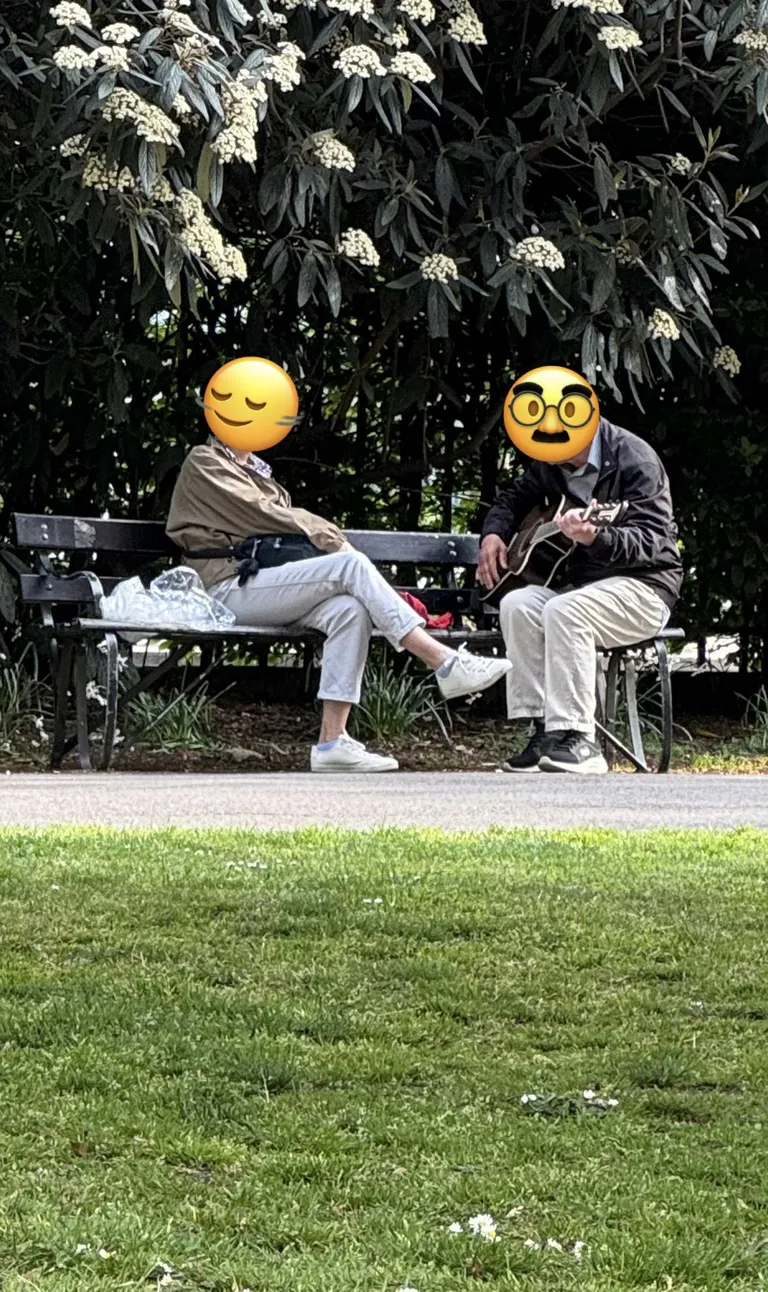 Caught this today in Brunswick Square Gardens: an older gentleman singing to his wife like no one else existed. [OC]