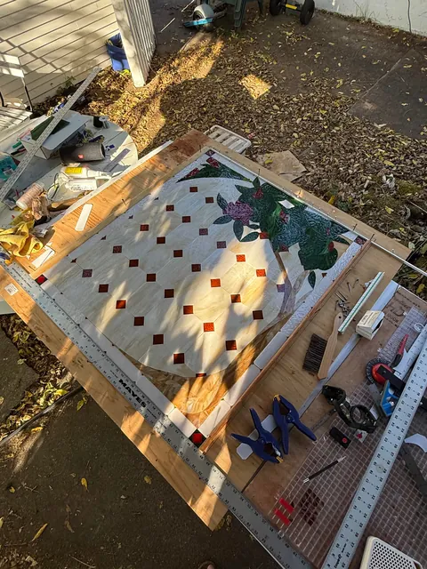 We made a stained glass window for our bathroom renovation