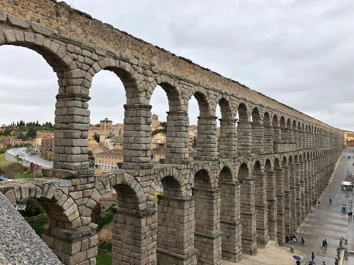 ancient roman aqueduct - Segovia, Spain. no mortar, just stone blocks relying on gravity!
