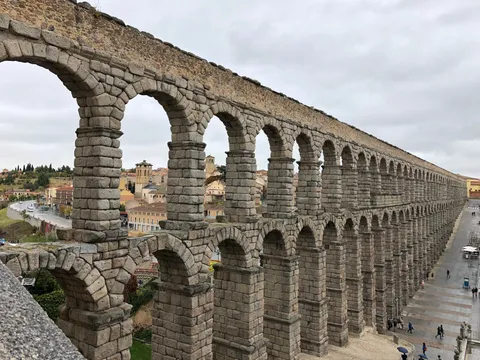 ancient roman aqueduct - Segovia, Spain. no mortar, just stone blocks relying on gravity!