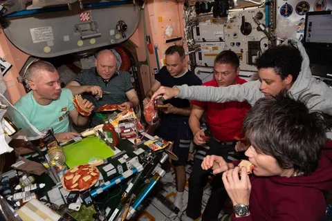 Pizza party aboard the International Space Station, May 27, 2022