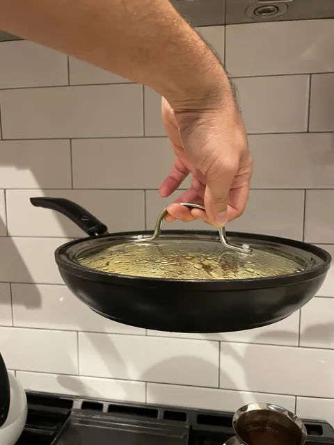 Omelette vacuum sealed in frying pan