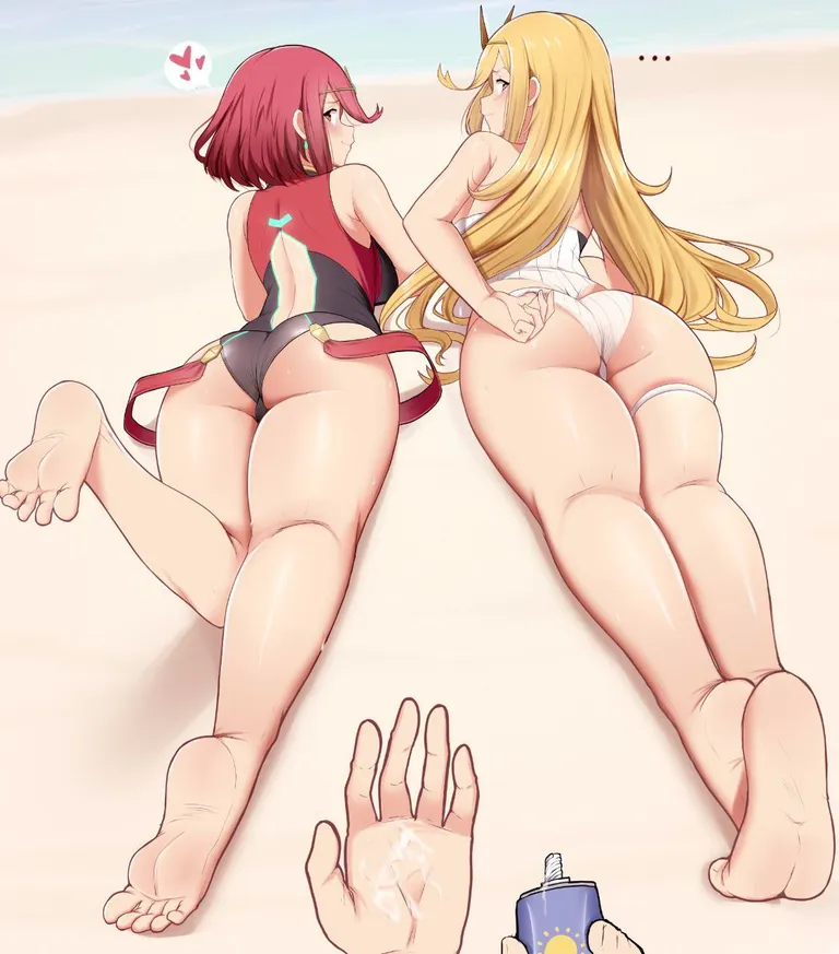Pyra and Mythra sunbathing (BagelBombed)