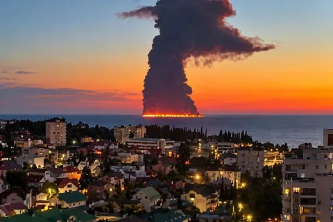 Russian oil tanker Aframax Rio burns at the outskirts of Sochi, Russia