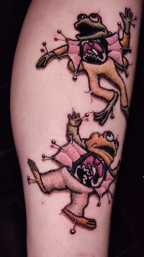 Embroidered Patch Frog and Toad by me, Will Burke (@mysterious_mustache_tattoo) @ The Lions Den Tattoo Co, Prescott, AZ
