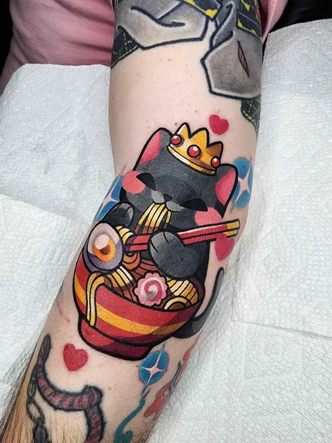 Hungry cat king by Maddy (dokidokitattoos), Nimbus Tattoo, Atlanta GA