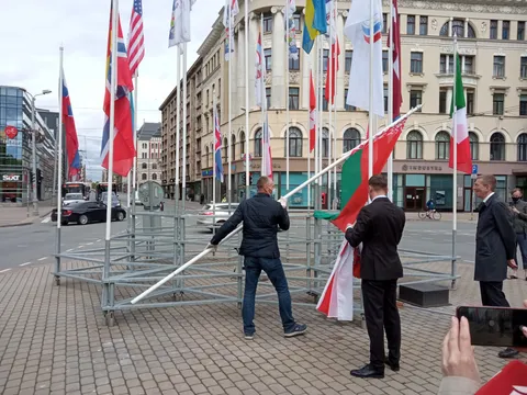 Latvia is removing the Lukashenko era Belarus flag from the city's IIHF 2021 decorations and replacing it with the historic version.
