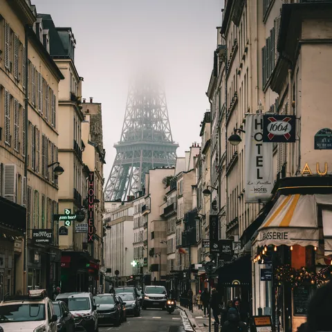 Foggy winter Paris afternoon