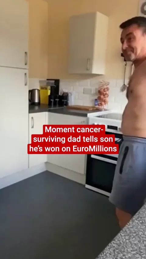 Watch the moment a cancer-surviving father tells his son he's won £1m on the lottery.