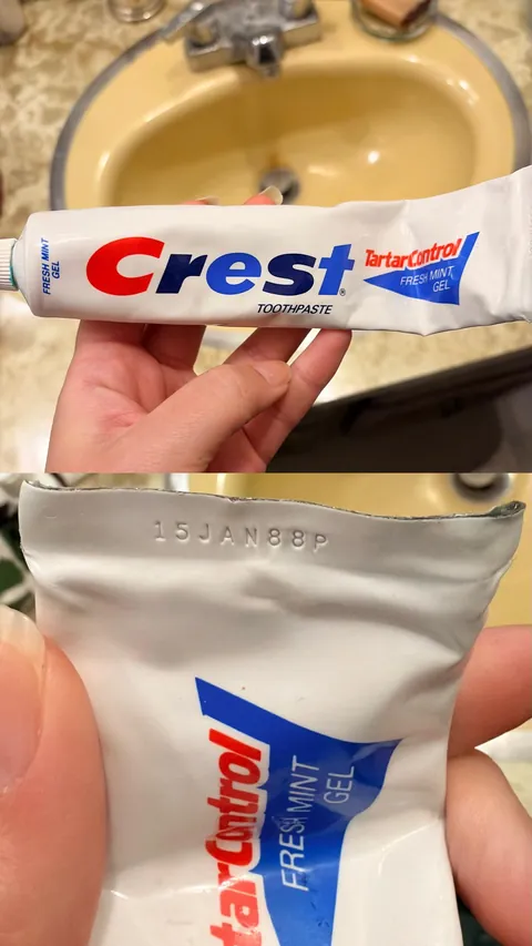 Mom is using toothpaste that expired January 15,1988