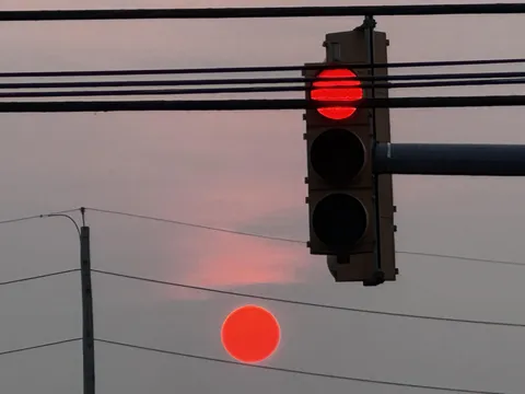 The sun lined up nicely with the traffic light as I pulled up